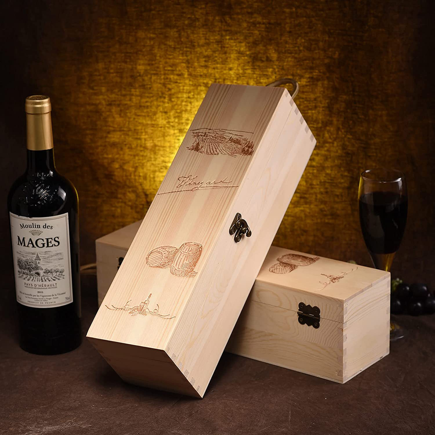 簡(jiǎn)約木質(zhì)紅酒盒單支裝酒瓶木盒手提式紅酒葡萄酒禮品包裝酒盒