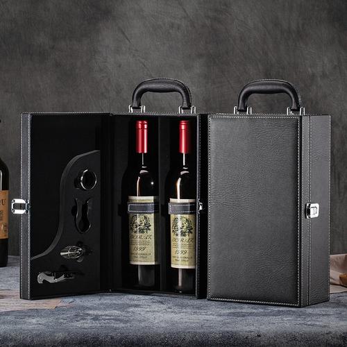 燙金圖案紅酒禮盒2支紅酒盒包裝盒禮盒雙支裝木盒高檔紅酒包裝