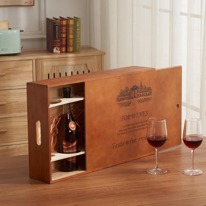 廠家直供紅酒木盒翻蓋紅酒包裝盒簡約木質(zhì)紅酒包裝盒葡萄酒木盒